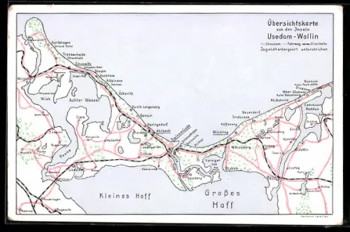 AK Stettin, Landkarte Usedom & Wollin
