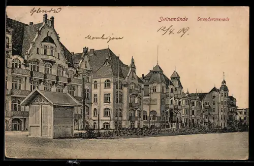 AK Swinemünde, Strandpromenade mit Ostsee-Hotel