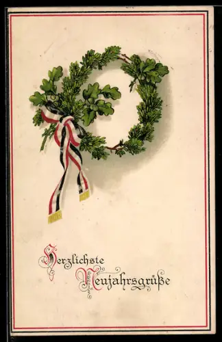 AK Neujahrsgruss mit Kranz und Schleife