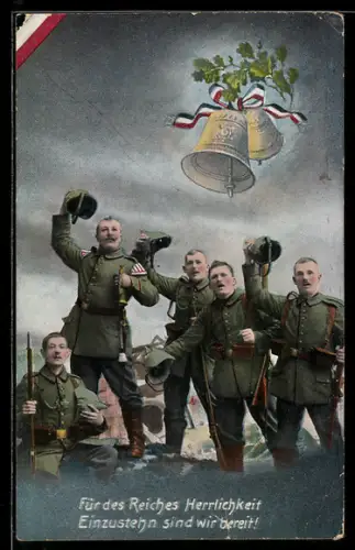 AK Soldaten der Infanterie grüssen, Glocken mit schwarz-weiss-rotem Fahnenband