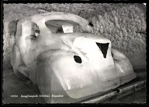 AK Jungfraujoch, Aus Eis geschnittenes Automobil, Eisplastik