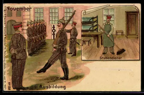 AK Soldaten beim Exerzieren und beim Stubendienst