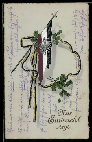 AK Deutsche Nationalfahne und österr.-ungar. Fahnenschleife, Zweibund
