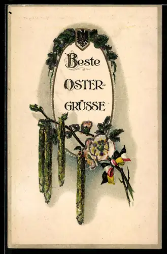 AK Deutsche und österr. Fahnenschleife, Ostergrüsse, Zweibund