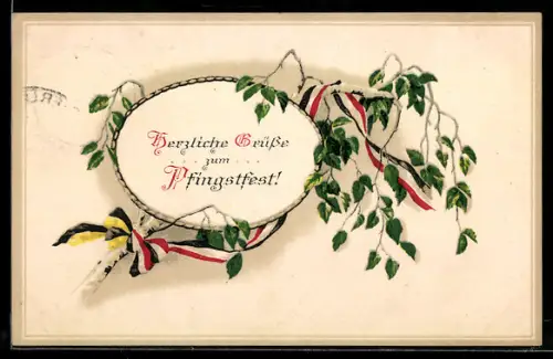 AK Pfingstgrüsse mit Bändern in Farben des Zweibund