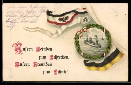 AK U-Boot, Unsern Feinden zum Schrecken, unsern Freunden zum Schutz, Fahne