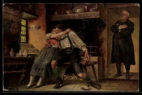 Ölgemälde-Imitations-AK Beim Kaffeekochen