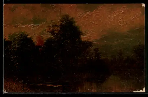 Ölgemälde-Imitations-AK Seepartie am Abend