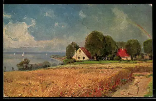Künstler-AK Degi Nr. 349: im Ährenfeld, Regenbogen