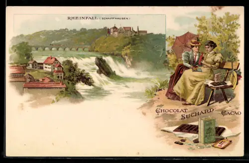 Lithographie Schaffhausen, Rheinfall, Cacao Suchard