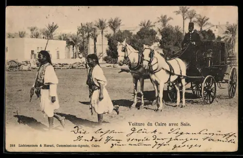 AK Kairo, Voitre du Caire avec Sais, Pferdekutsche mit Eskorte