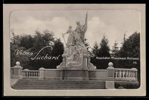 AK Neuchatel, Monument National, Velma Suchard Werbung