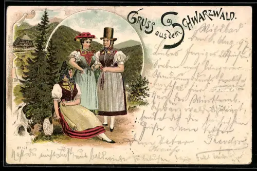Lithographie Schwarzwälder Trachten