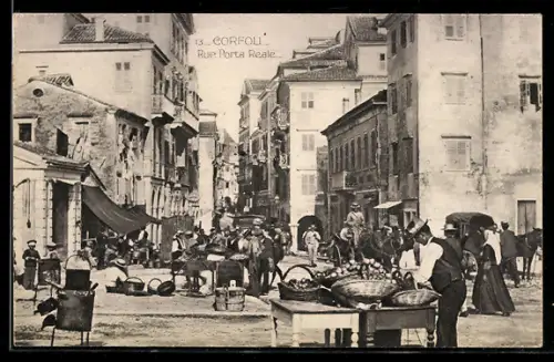 AK Corfou, Rue Porta Reale, Strassenpartie