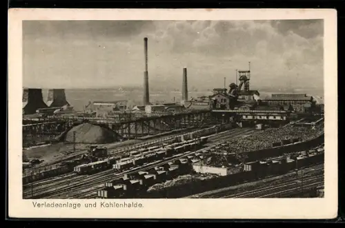 AK Oberschlesien, Die Grube, Verladeanlage und Kohlenhalde
