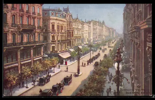Künstler-AK Buenos Aires, Verkehr auf der Avenida de Mayo