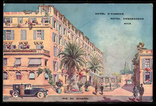 Künstler-AK Nice, Hotel O`Connor, Hotel Ambassador, Rue du Congres