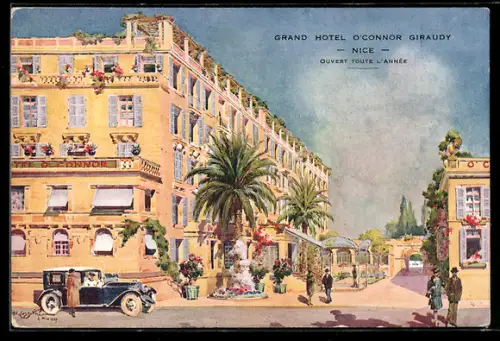 AK Nice, Grand Hotel O`Connor Giraudy von der Strasse aus mit Palmen
