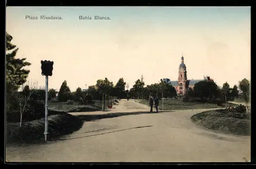 AK Bahia Blanca, Plaza Rivadavia mit Kirche
