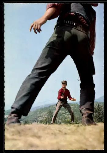 AK Karl May, Eine Szene aus dem Film Der Schatz im Silbersee, Fred verfolgt den Cornel...