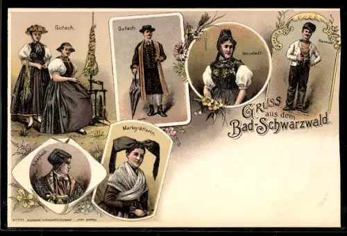 Lithographie Gutach, Schwarzwälder Trachten