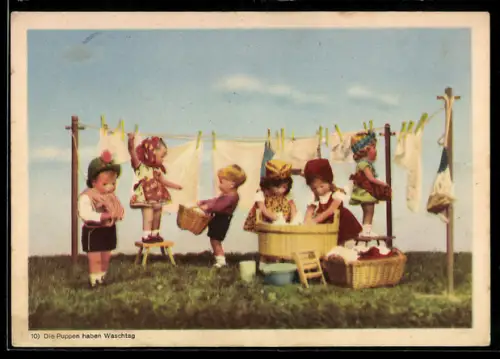 AK Käthe Kruse-Puppen haben Waschtag