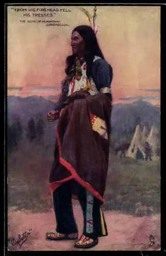 Künstler-AK The Song of Hiawatha - Longfellow, From his Forehead fell his Tresses, First Nation