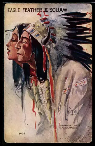 Künstler-AK Eagle Father & Squaw, Indianerhäuptling mit einer jungen Indianerin