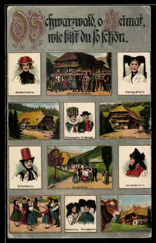 Künstler-Präge-AK Schwarzwald, Schwarzwälder Tracht, Gutachterin, Markgräflerin, Bauernhochzeit