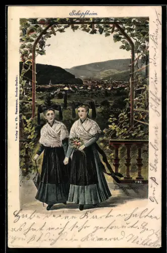 AK Schopfheim, Panorama mit Markgräflerinnen