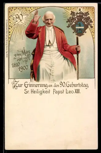 AK Papst Leo XIII., Erinnerung an den 90. Geburtstag, 2. März 1900