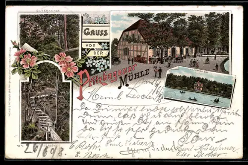 Lithographie Buckow, Gasthaus Pritzhagener Mühle, Silberkehrle, Gr. Tornow See