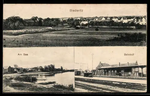 AK Biederitz, Ortspartie am See, Bahnhof, Totalansicht