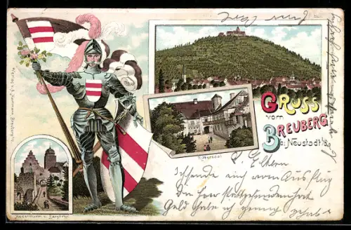 Lithographie Neustadt i. O., Breuberg mit Ritter