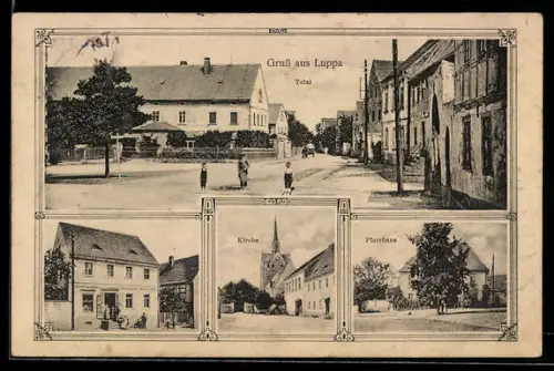 AK Luppa, Kolonialwarengeschäft und Restaurant, Kirche, Pfarrhaus