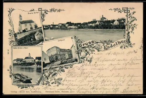 AK Kadelburg, Zollhaus, Evangelische Kirche, Katholische Kirche u. Fähre