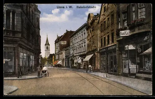 AK Unna i. W., Häuserzeile in der Bahnhofstrasse