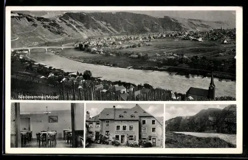 AK Niederemmel /Mosel, Gasthaus u. Weinstube Zum Römerbrunnen, Bes. Nikolaus-Seibel-Schmidt, Panoramablick