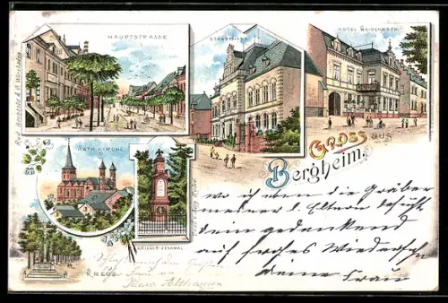 Lithographie Bergheim, Hotel Weidenbach, Hauptstrasse, Ständehaus