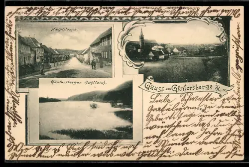 AK Güntersberge i /H., Teilansicht, Hauptstrasse, Güntersberger Mühlteich