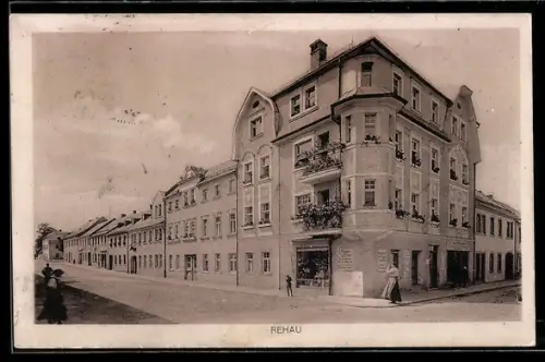 AK Rehau i. B., Schulstrasse Ecke Bahnhofstrasse