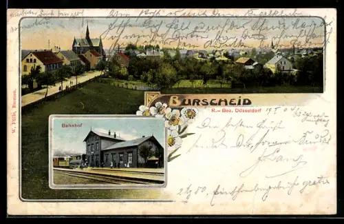 AK Burscheid, Bahnhof mit Restaurant von A. Hinrichs