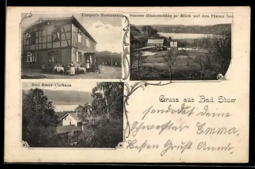 AK Bad Stuer, Timper`s Restaurant, Blick auf den Plauer See