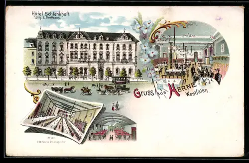 Lithographie Herne i. W., Hotel Schlenkhoff, Innenansicht