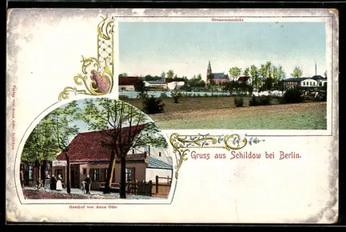 AK Schildow b. Berlin, Gasthof von Anna Otto, Ortsansicht