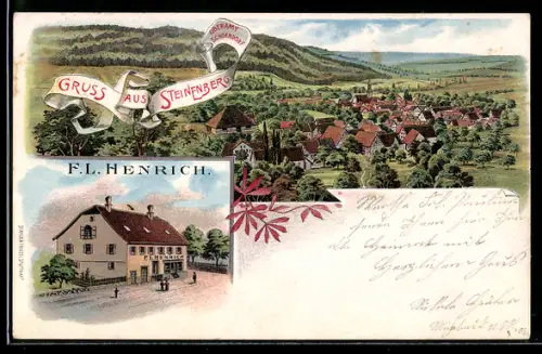 Lithographie Steinenberg, Totalansicht, Handlung F. L. Henrich