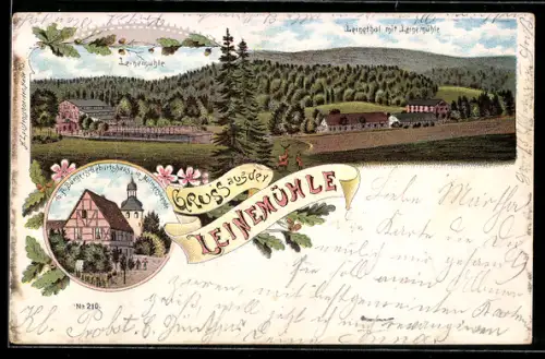 Lithographie Mansfeld, Gasthaus Leinemühle, G. A. Bürgers Geburtshaus, Leinthal