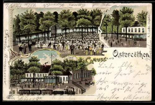 Lithographie Ostercöthen, Gasthaus Ostercöthen mit Saal und Garten