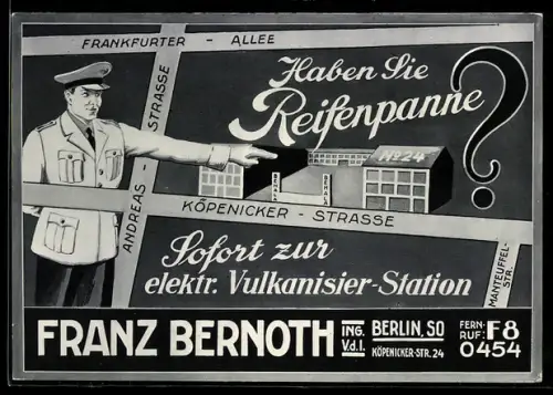 AK Berlin-Kreuzberg, Reifen-Verkauf und -Reparatur Franz Bernoth, Köpenickerstrasse 24