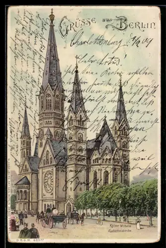 Lithographie Berlin-Charlottenburg, Kaiser Wilhelm Gedächtniskirche